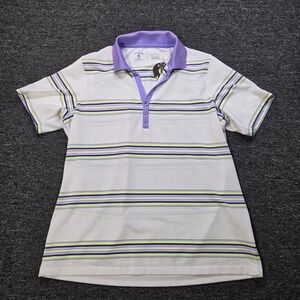 Antigua Polo‎ Shirt Womens Large White Purple Striped Moab Golf Club Desert Dry